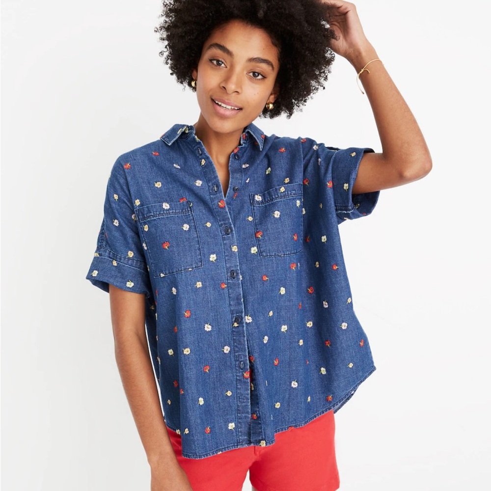 Madewell Embroidered Denim Courier Shirt in Confetti Floral